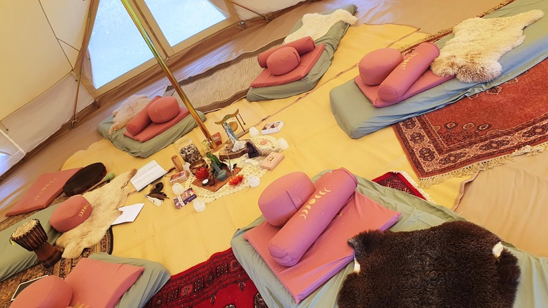 Inside the tipi set up for a ceremony